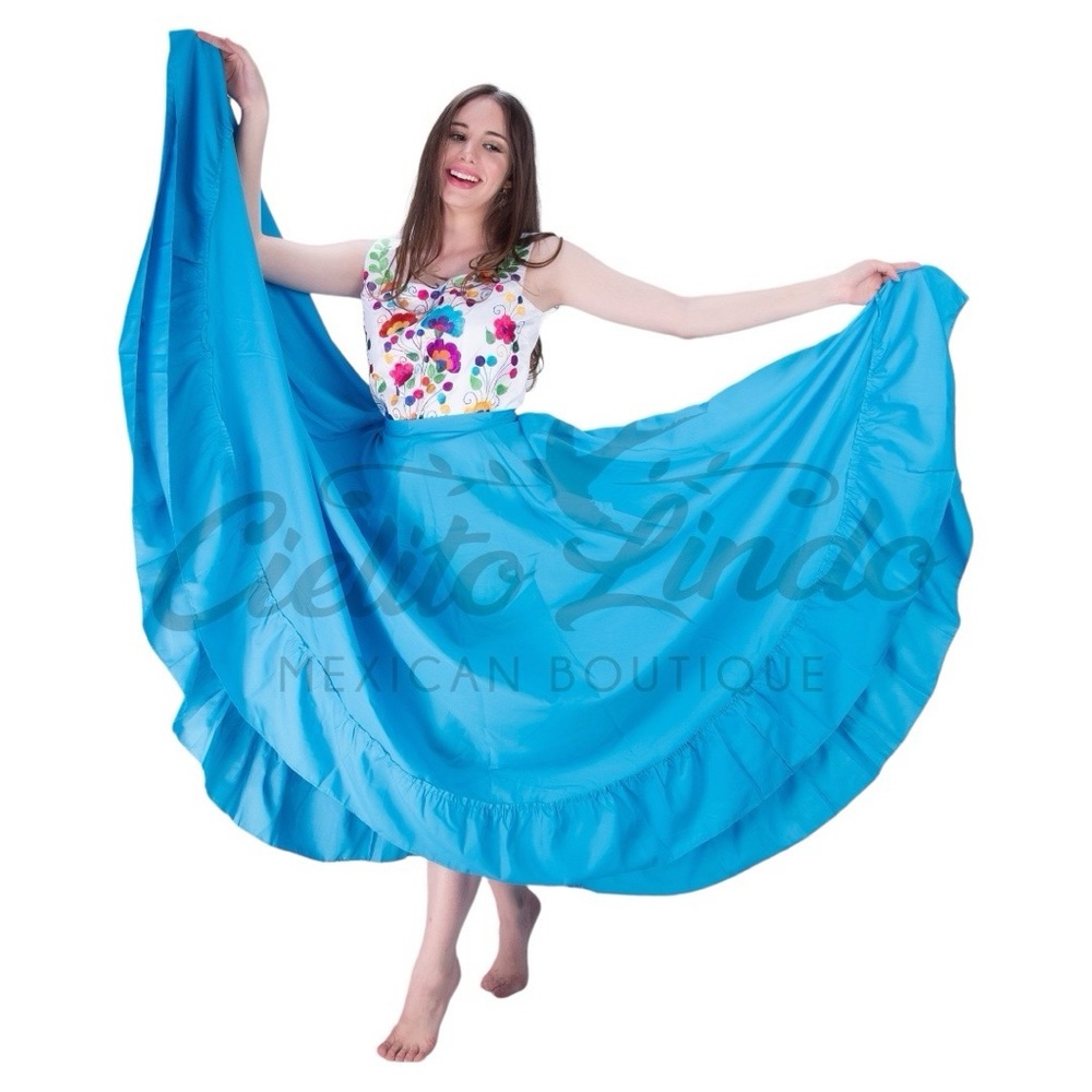 Mexican Folklorico Blue Un Vuelo Skirt